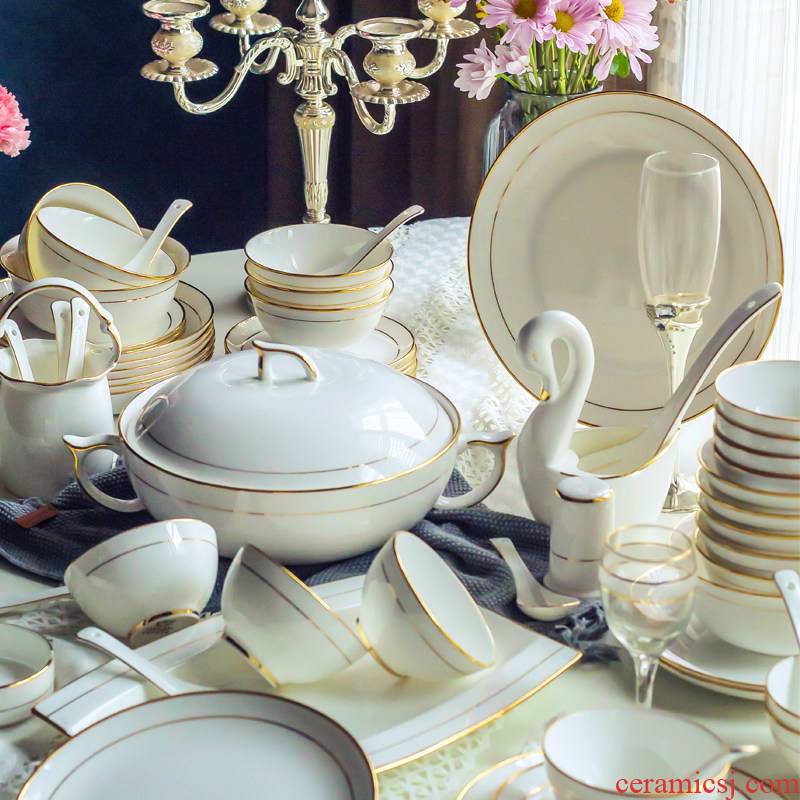 Jingdezhen porcelain tableware suit European up phnom penh dish suit ipads plate Nordic contracted household hotel western - style food bowl