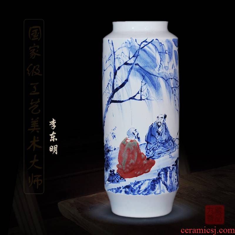 Jingdezhen ceramics dong - Ming li hand - made of blue and white porcelain vase fishing home sitting room handicraft furnishing articles