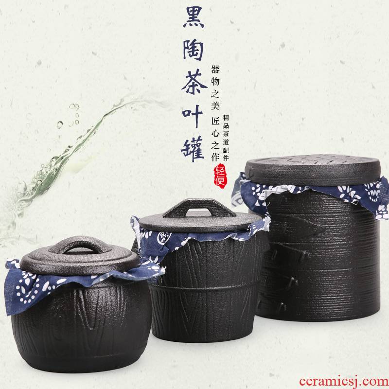 Combined with black pottery ceramic POTS awake seal piggy bank of small black tea caddy fixings puer tea pot