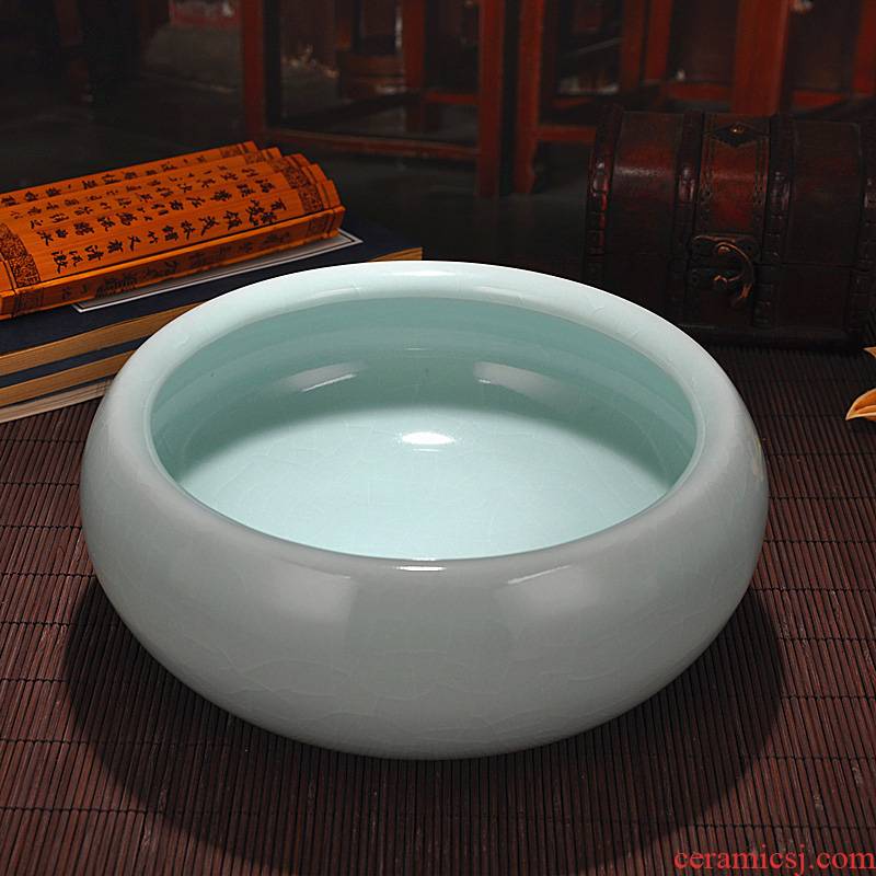 Archaize of jingdezhen ceramics up celadon borneol crack small cylinder handicraft furnishing articles writing brush washer from study