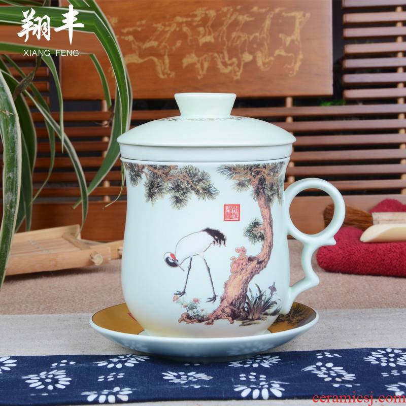 Xiang feng hand - made ceramic keller cups with cover glass up filter office kung fu tea cups