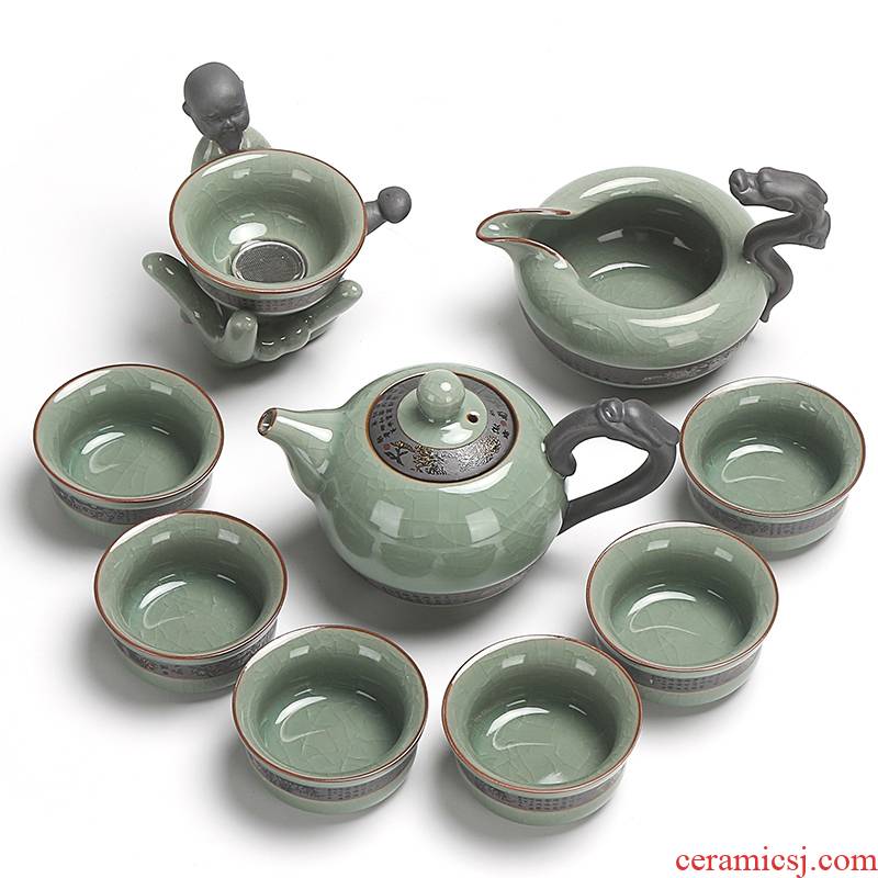True brother cheng kung fu tea set of a complete set of ceramic up teapot tea cup ice crack glaze open package for its ehrs mail
