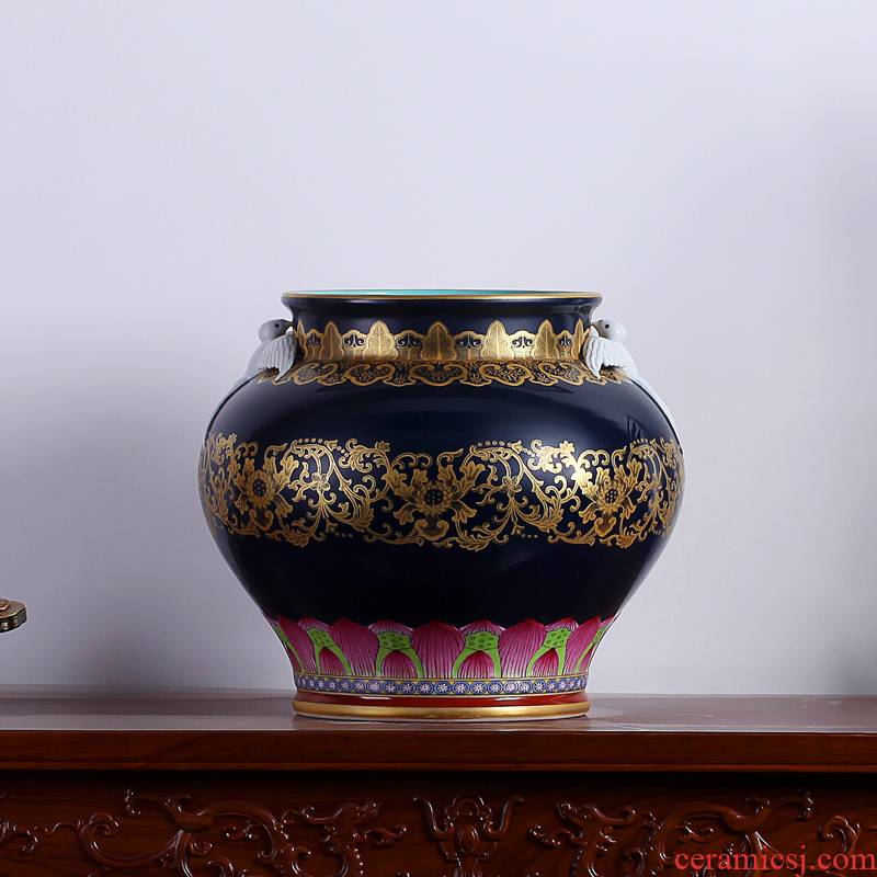 Jingdezhen ceramics ji to pastel blue paint wrap peony lines double yan ear vase sitting room furnishing articles