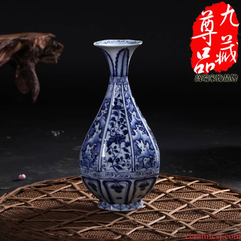 Jingdezhen ceramics antique blue - and - white eight arrises sea tangle branch lines okho spring vase household crafts