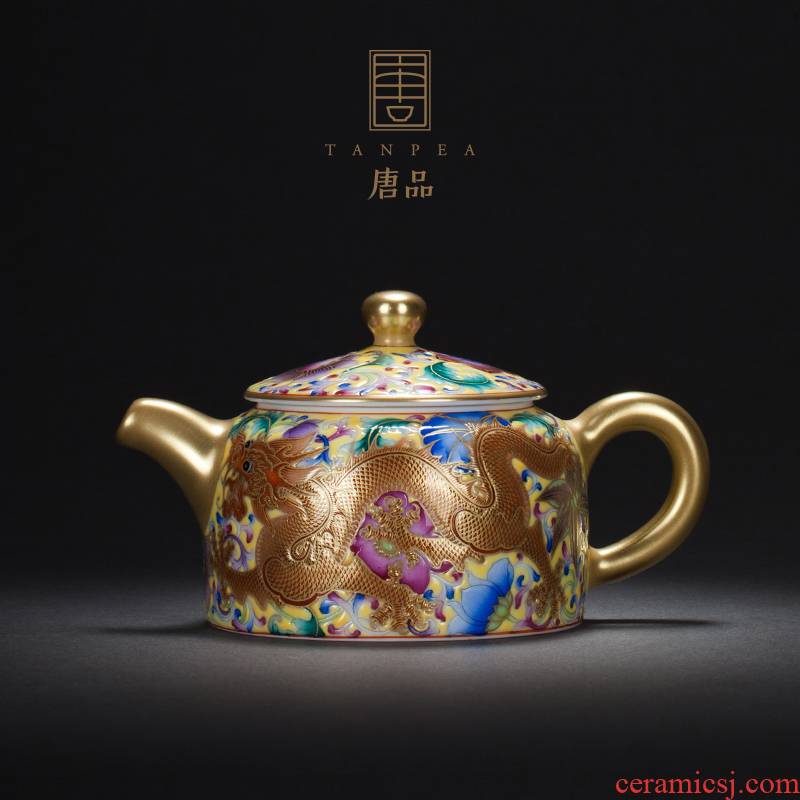 Tang Pin Qin Quan, enamel pot of jingdezhen archaize paint longfeng checking ceramic teapot kungfu single pot flowers