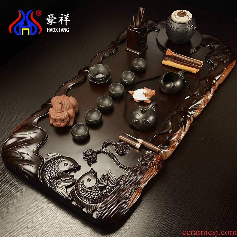 Howe auspicious ebony drainage the whole piece of solid wood tea tray saucer large annatto violet arenaceous kung fu tea tray suits for