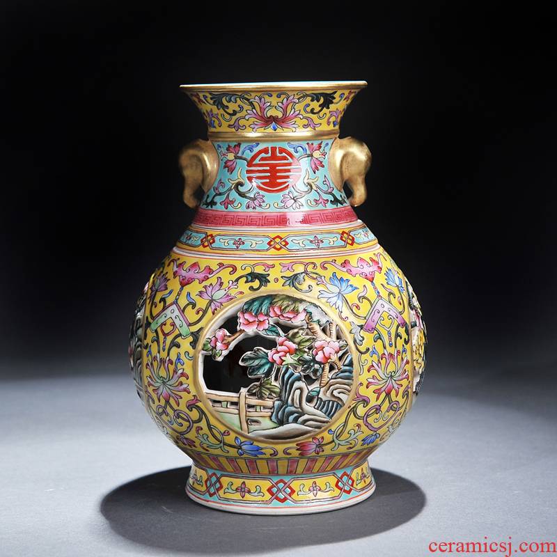 Archaize of jingdezhen ceramics colored enamel see colour revolving vase hollow out the process collection sitting room furniture furnishing articles