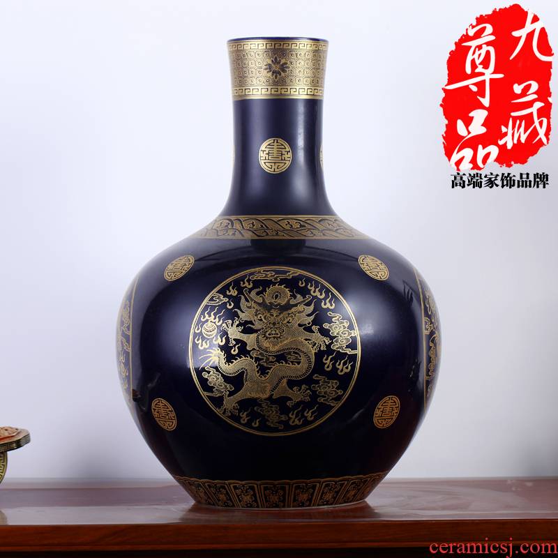 Jingdezhen ceramics imitation the qing qianlong ji blue paint group dragon celestial crafts vase, home act the role ofing the living room
