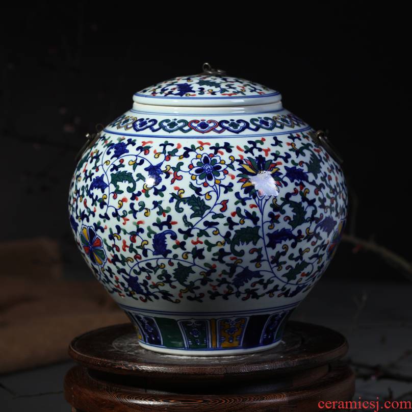 Blue and white porcelain of jingdezhen ceramic vase furnishing articles manual cover pot sitting room adornment style storage tank
