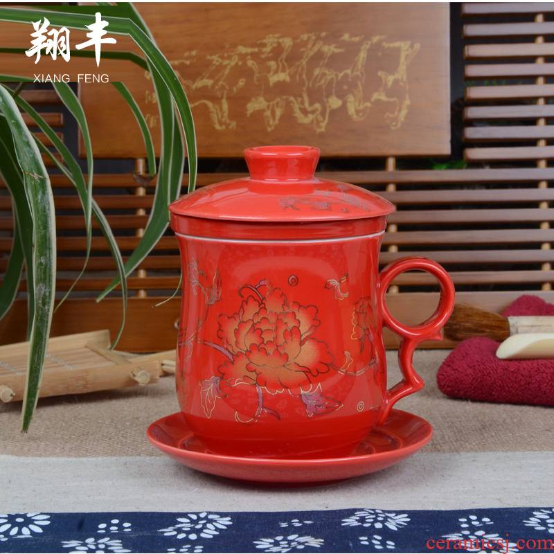 Xiang feng porcelain keller cup ceramic cup with cover hotel office cup and meeting room hotel glass tea cup