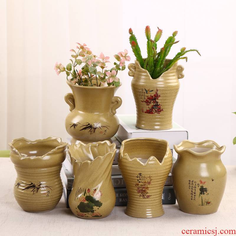 Move contracted fleshy flower pot green plant pot ware has high running with large old ceramic flower POTS dry flower vase