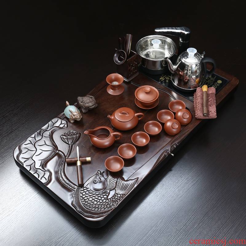 ZongTang ebony wood tea tray of a complete set of induction cooker purple four one suit your up kung fu tea set
