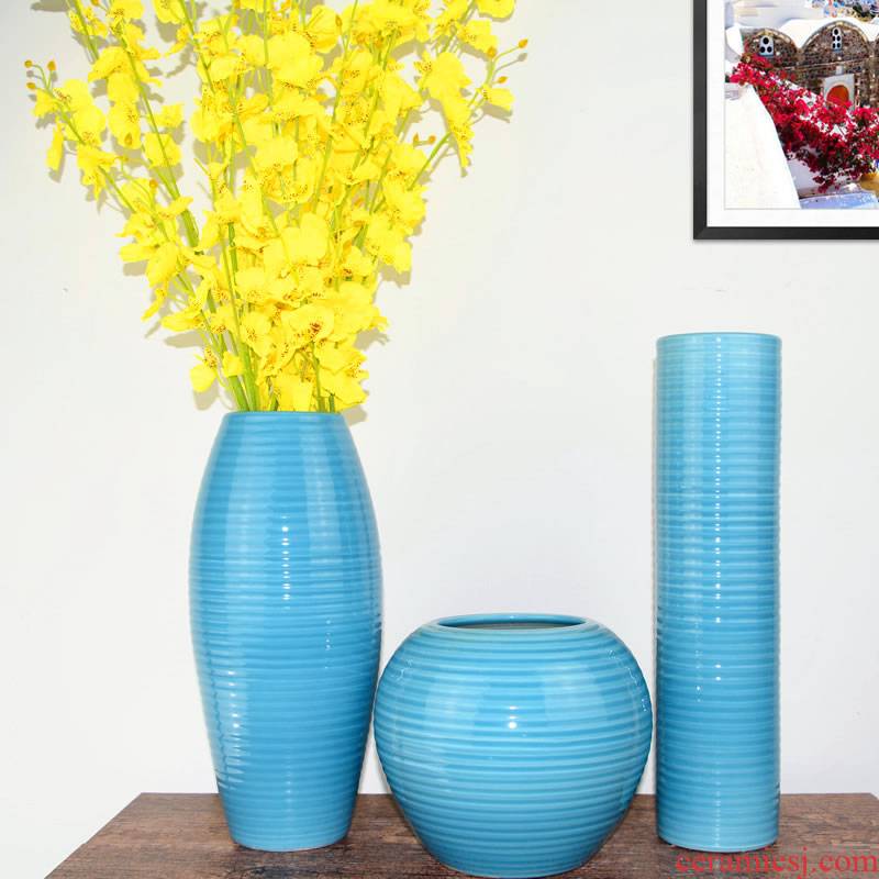 Jingdezhen ceramic Mediterranean style blues blue vase three - piece sitting room is contracted flower adornment furnishing articles