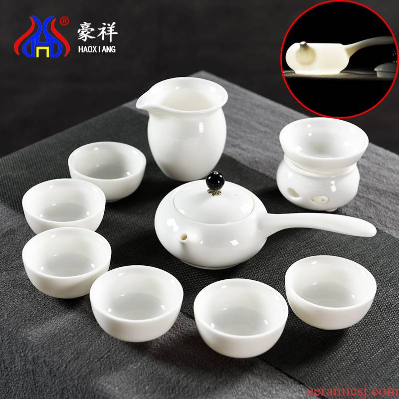 Howe auspicious jade porcelain kung fu tea set dehua manual white porcelain teapot tureen ceramic cups of a complete set of office home