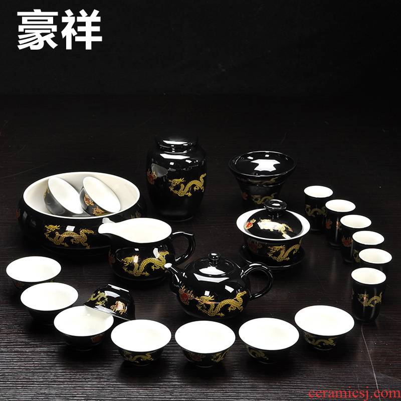 Howe auspicious, black/red/green dragon ceramic tea sets suit longteng shengshi kung fu tea set the teapot