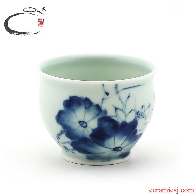 And auspicious jing DE collection jingdezhen blue And white lotus rhyme cup hand - made ceramic kung fu tea cup sample tea cup bowl
