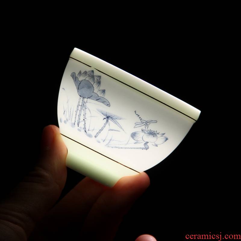 Mingyuan FengTang longquan celadon imitation hand - made thin foetus up sample tea cup kung fu tea set single CPU master cup fuels the cups