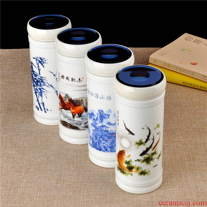 ,) ceramic cups jingdezhen porcelain cup double insulation cup office cup with a straight cup cup