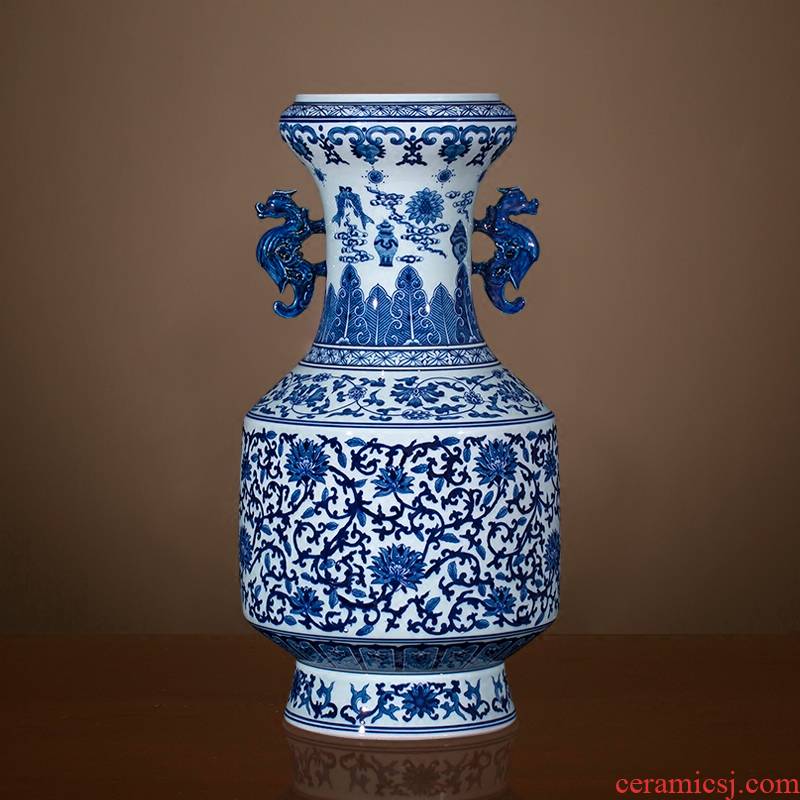 Imitation the qing qianlong hand - made of blue and white porcelain of jingdezhen ceramics sweet ears archaize sitting room of large vase and furnishing articles