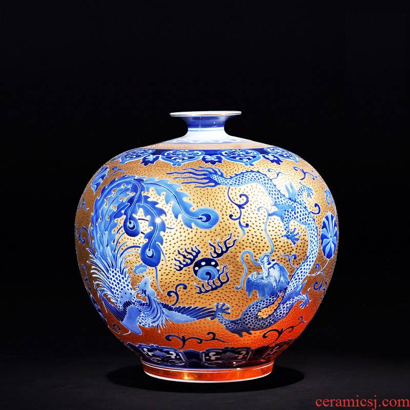 Jingdezhen ceramics high - end antique hand - made with Jin Longfeng pomegranate bottle craft ornaments furnishing articles new vase