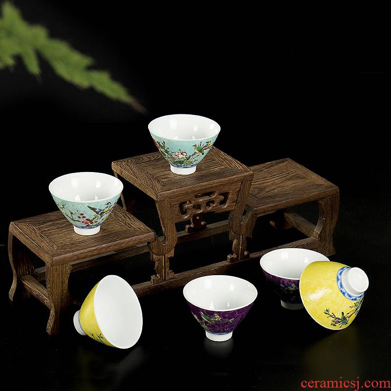 Ronkin ceramic sample tea cup kung fu tea set of single cup six grilled white porcelain enamel flowers masters cup small tea cups