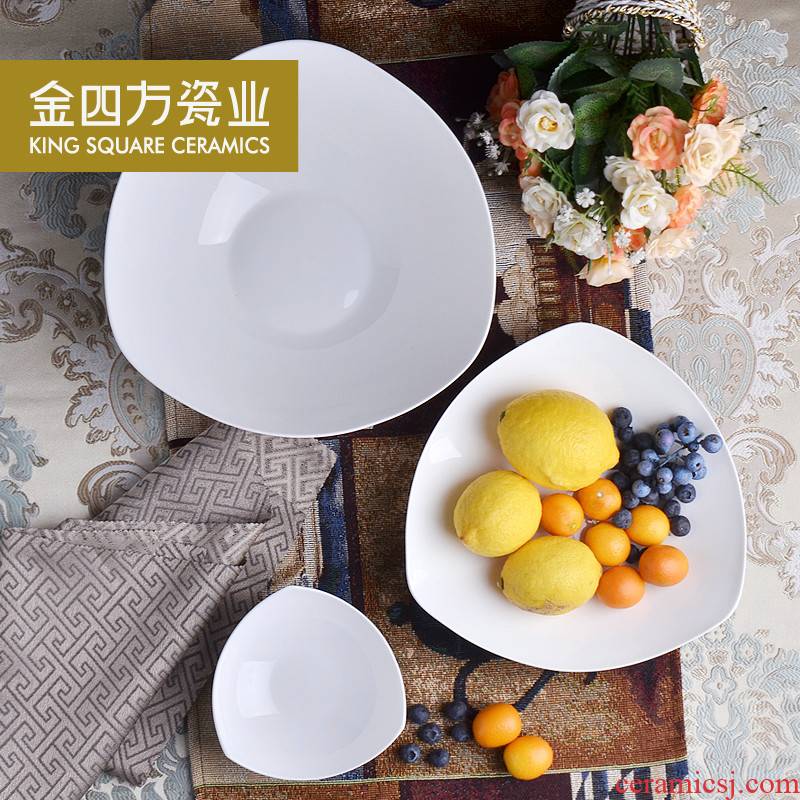Deep gold sifang ipads porcelain white triangle salad bowl size bowl of dessert dishes tableware ceramic plate soup plate