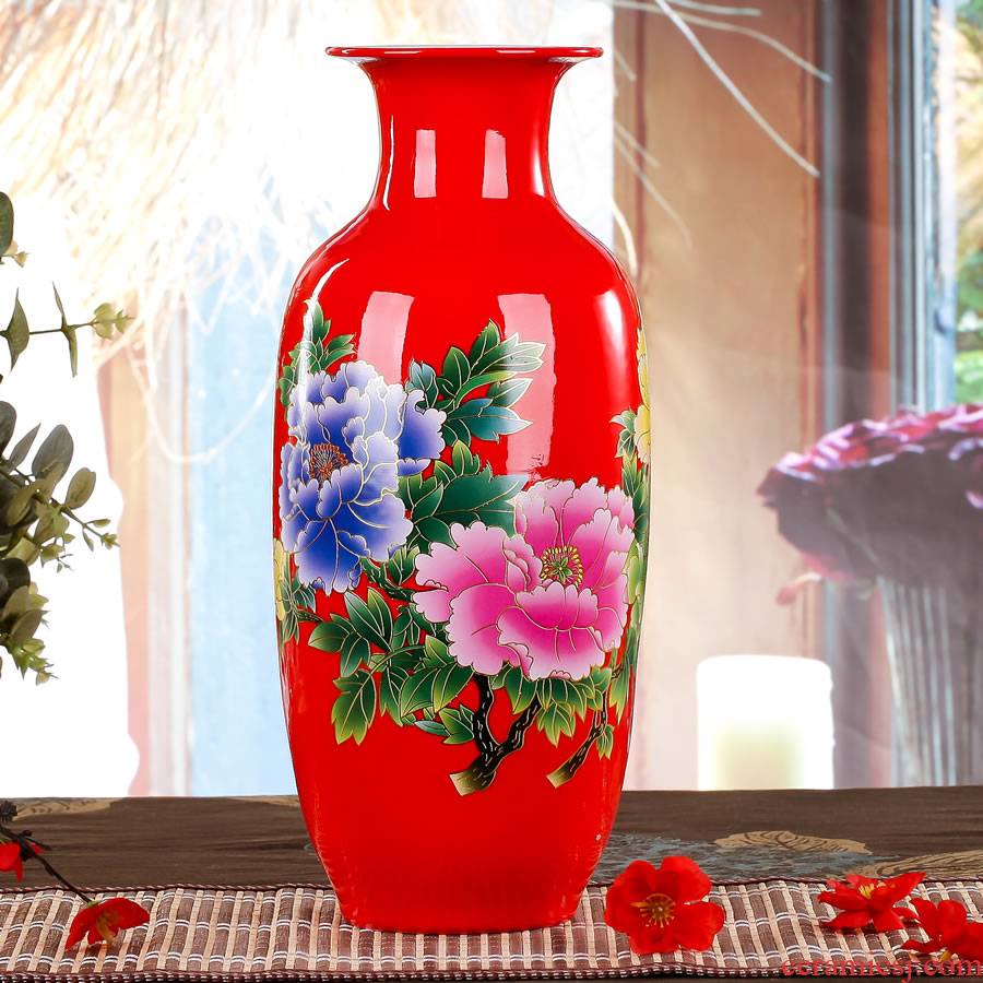 Jingdezhen ceramics China red vase large Chinese style wedding wedding sitting room place, home decorations