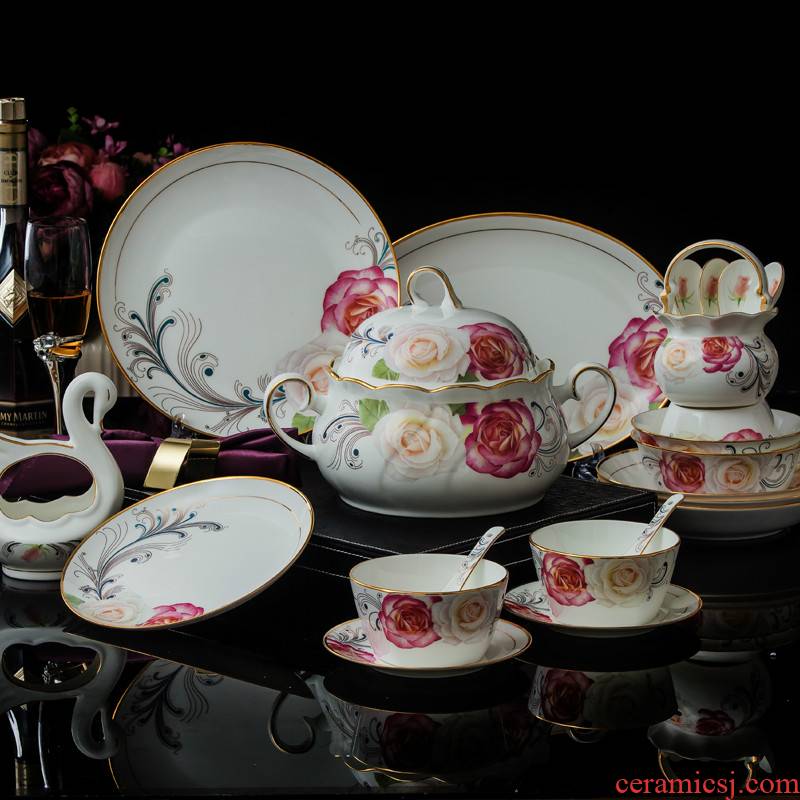 Direct shot jingdezhen porcelain home dishes Chesapeake fashion 58 square head ipads porcelain tableware Chinese style wedding gift set
