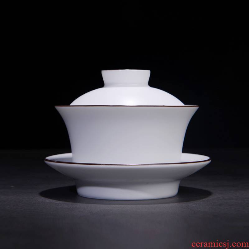 Jingdezhen pure manual tureen tea cup white porcelain cups kung fu tea bowl tea tureen large bowl of three