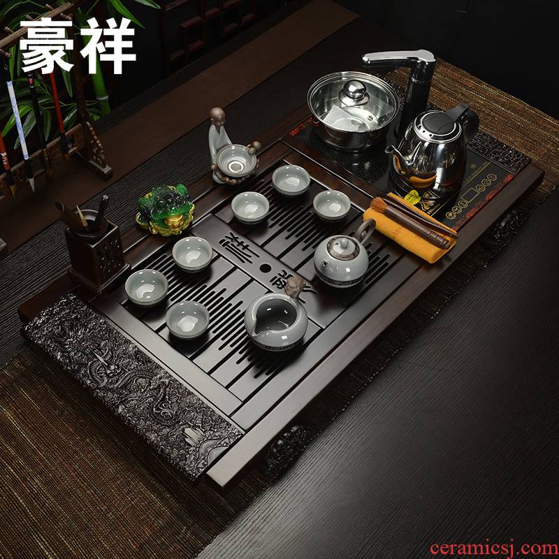 Howe auspicious ebony wood tea tray was your up of a complete set of violet arenaceous kung fu tea set four unity induction cooker