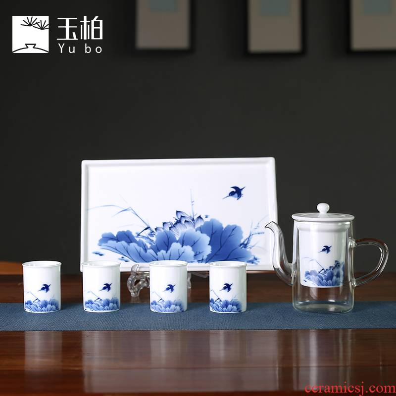 The Home of kung fu tea set of jingdezhen blue and white porcelain zen ceramic glass teapot matters lotus cup with tray