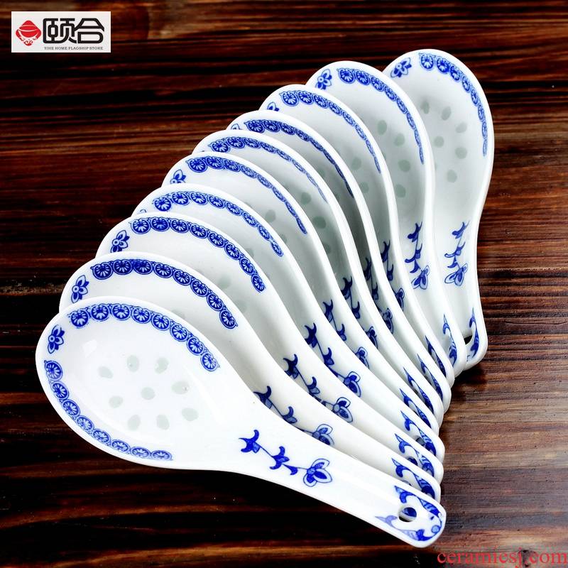 Blue and white and exquisite spoon porcelain glaze color under the household of Chinese style tradition practical 10 tablespoons daily gift set tableware