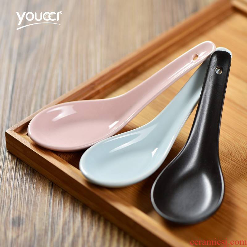 Youcci porcelain Japanese leisurely flat ceramic spoon, run out of creative household dinner spoon with small spoon