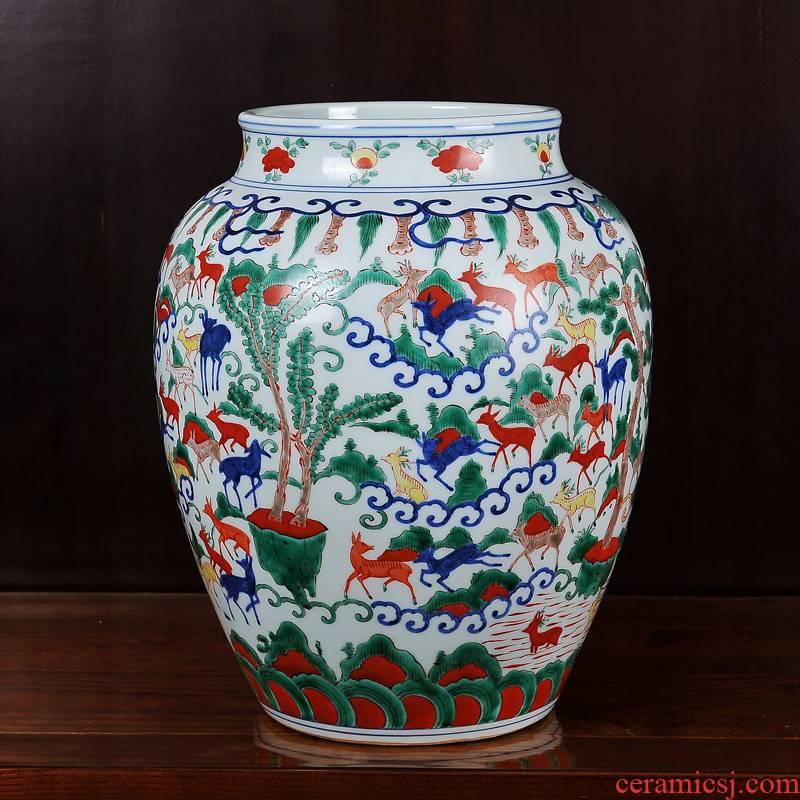 Jingdezhen ceramics deer imitation Ming wanli multicoloured hundred grain vase household craft sitting room adornment is placed