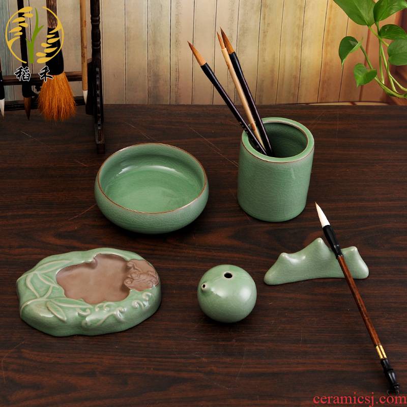 Your up porcelain ceramic brush pot writing brush washer inkstone suits for the study furnishing articles four treasures of the study desk decoration business gifts