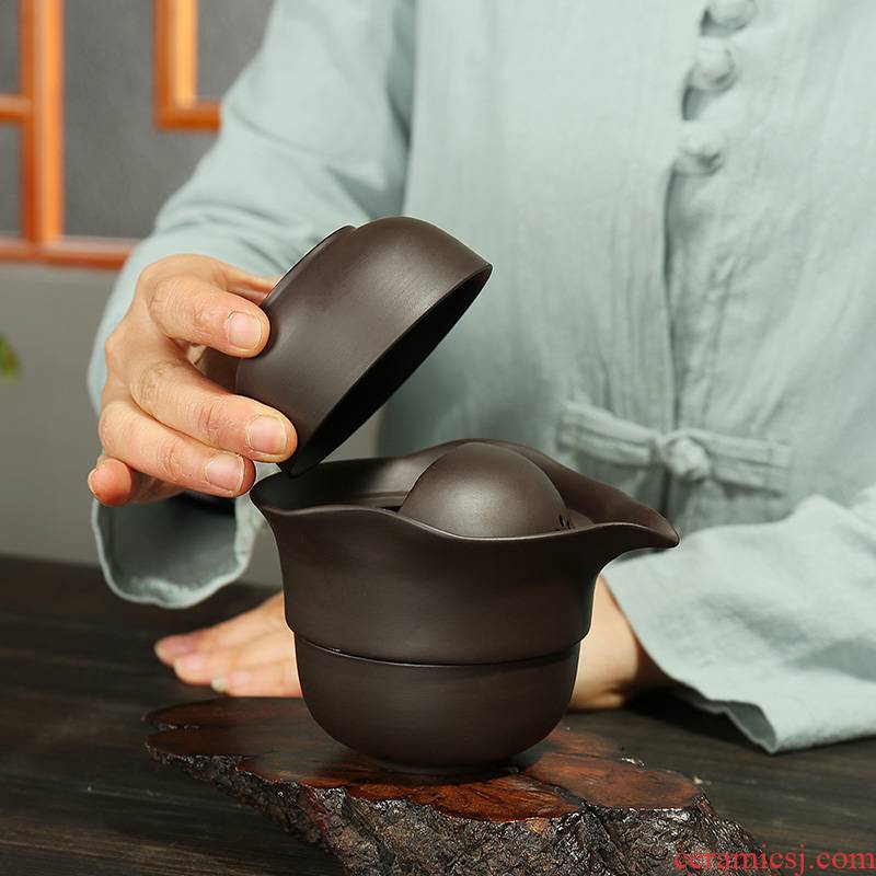 Dragon invertors yixing purple sand cup to crack a pot of two cups of portable travel kung fu tea set two cups a teapot