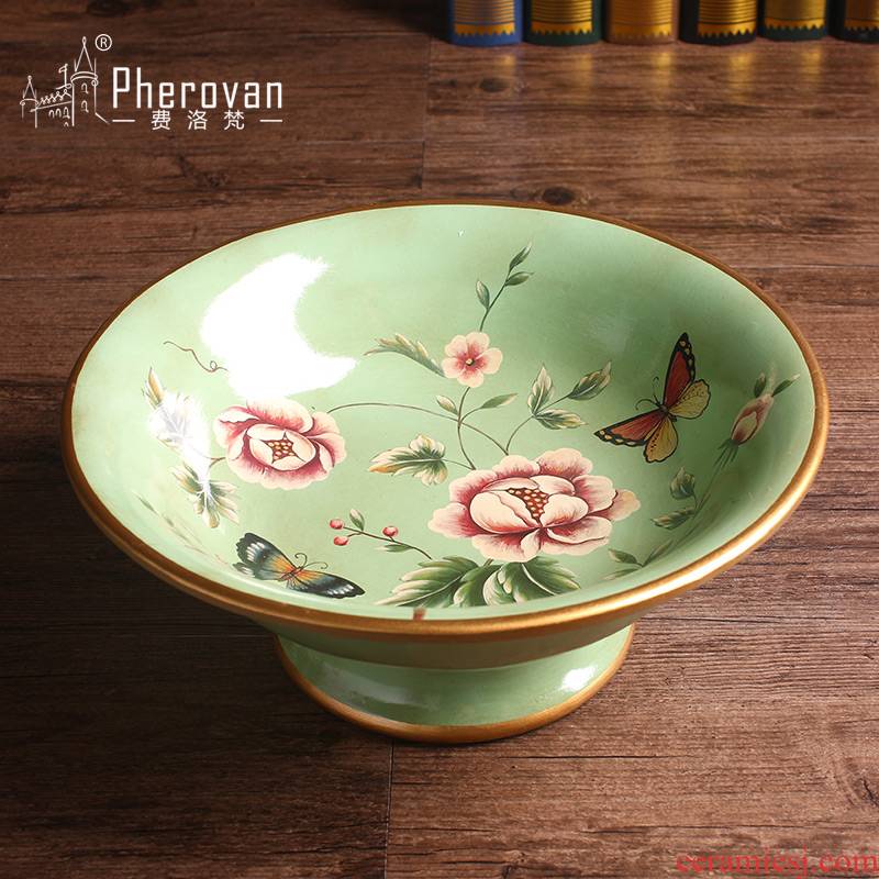Measured the blessed one flower butterfly series Europe type restoring ancient ways of creative key-2 luxury compote sitting room decorate ceramic big fruit bowl furnishing articles