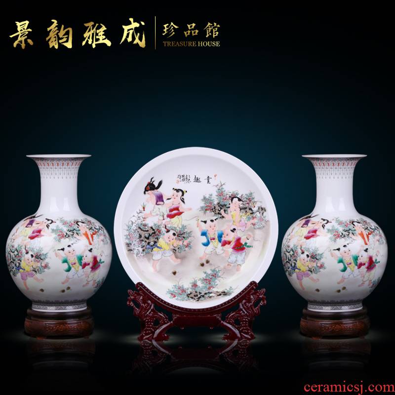 Jingdezhen ceramic manual hand - made vases furnishing articles three - piece household vases, flower arrangement of new Chinese style porch sitting room