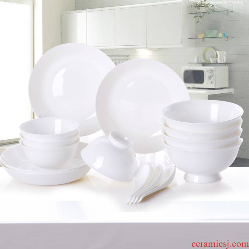 16 head pure white ipads porcelain home dishes suit contracted dishes Chinese functional ceramic bowl spoon, plate suit