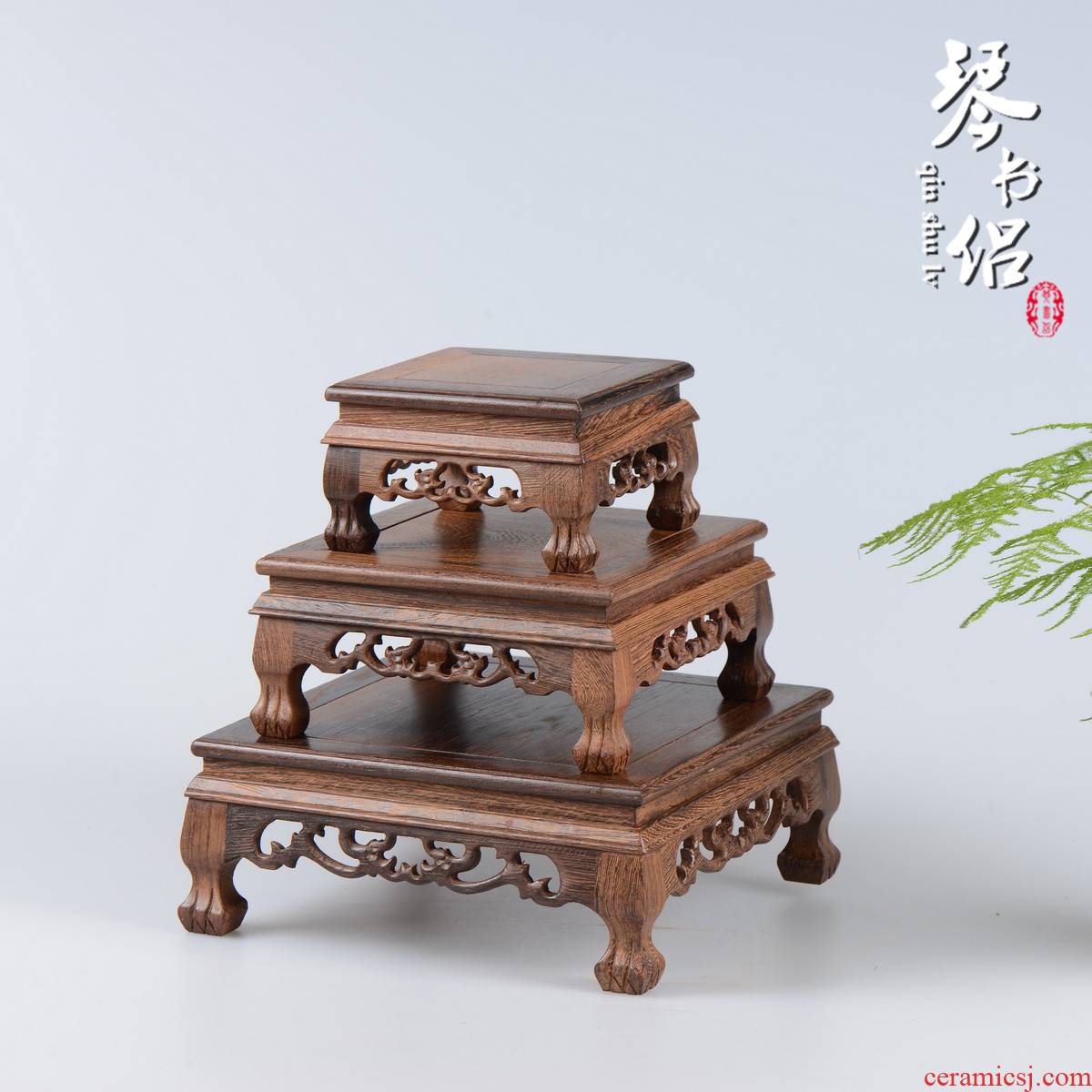 Chicken wings wood crafts square mahogany base it stone, jade antique solid wood antique porcelain base