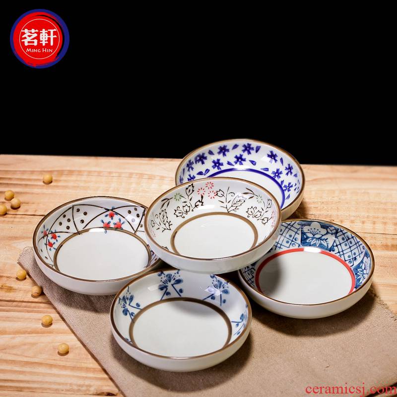 Ling Ming xuan chashe rounded flavor dish of form a complete set of ceramic tableware dipping sauce dish of Japanese under the glaze color hand - made soy sauce dish