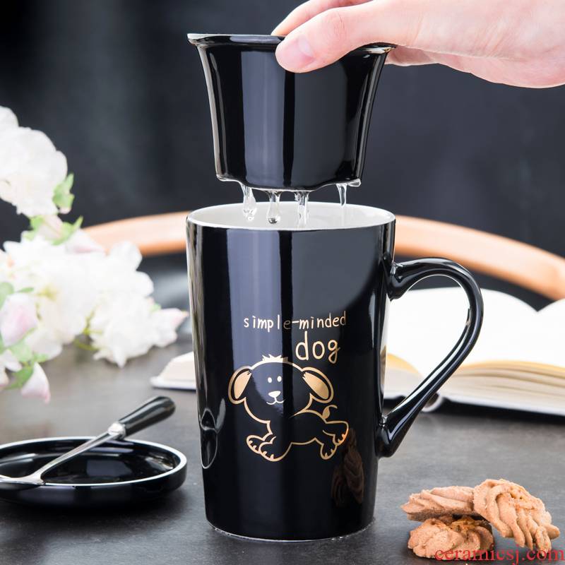 Creative cartoon zodiac move with ceramic cup) glass tea cup with cover spoon coffee cup office