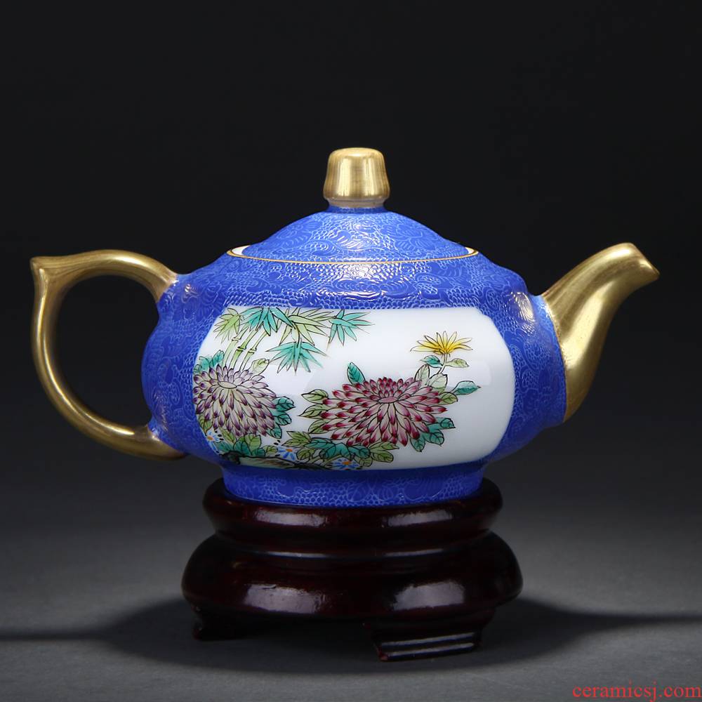 Treasure porcelain blue scramble for flower Lin pastel medallion persimmon flower pot of color glaze color, grilled hand - made of jingdezhen