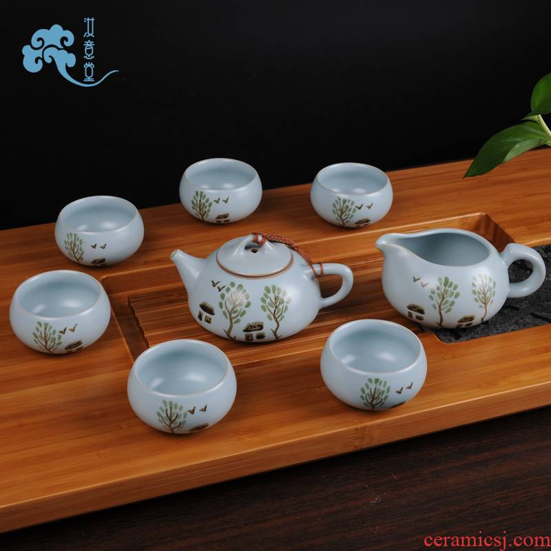 Archaize your up porcelain kung fu tea set ceramic teapot teacup azure open Chinese style restoring ancient ways for its ehrs home