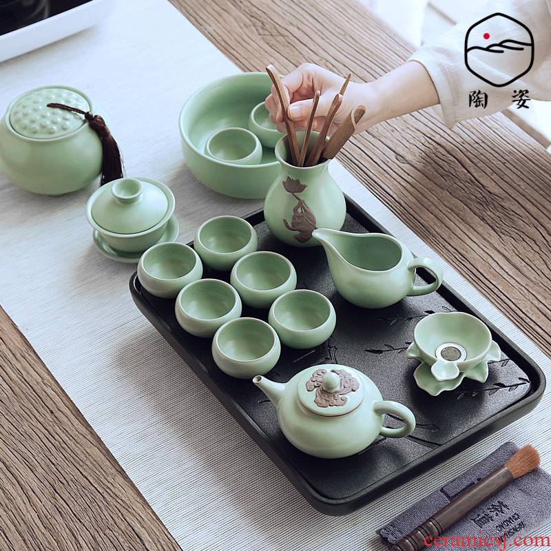 TaoZi household contracted sitting room office of a complete set of your up ceramic suit tureen Japanese kung fu tea cups