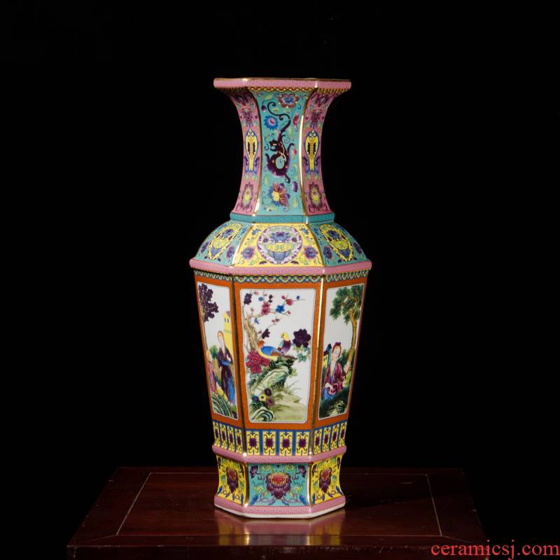 Jingdezhen ceramics antique vase furnishing articles imitation qianlong year pastel sitting room porch rich ancient frame decoration process
