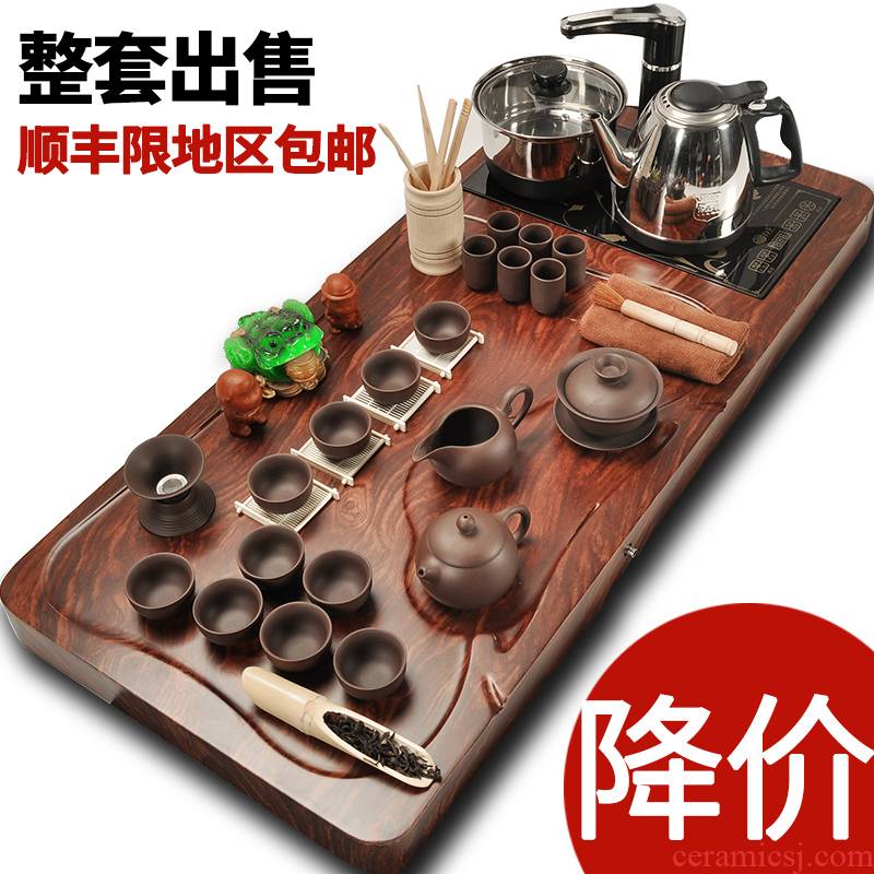 Repeatedly in a complete set of violet arenaceous kung fu tea set suits for domestic cup pot induction cooker tea tea solid wood tea tray