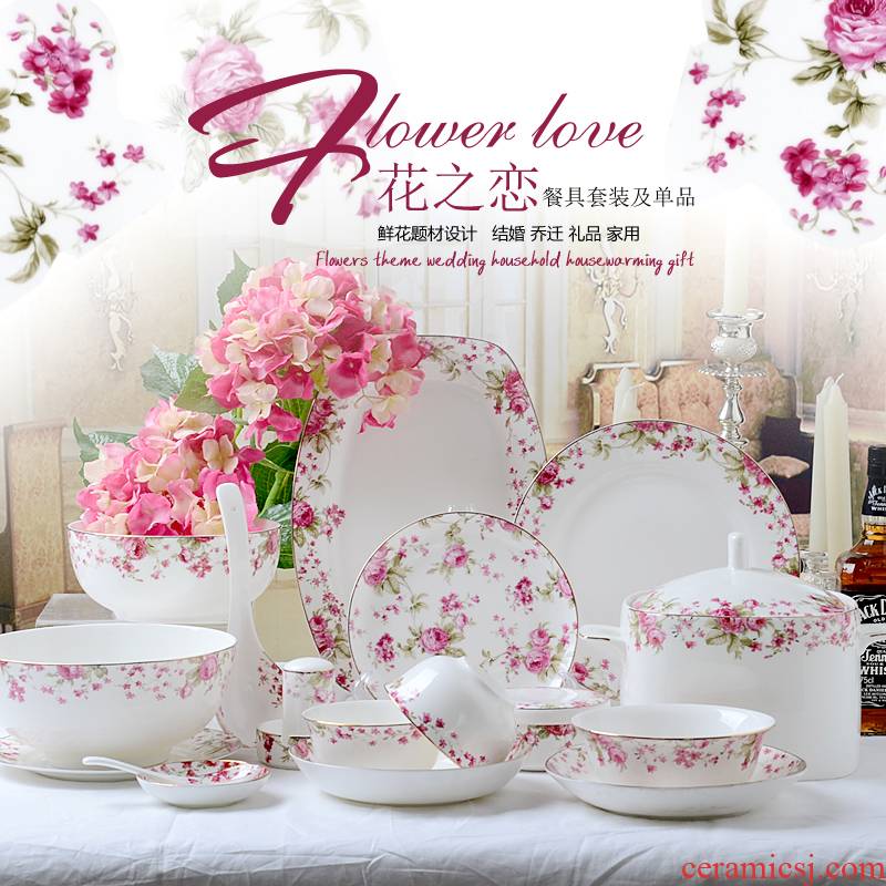The Tangshan gold sifang ipads China 50 headdress flower of love creativity tableware suit wedding housewarming microwave applicable
