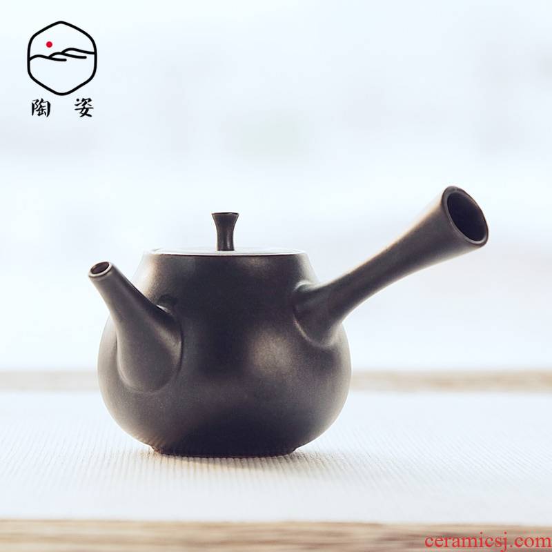 Ceramic teapot TaoZi rust up kungfu black pottery glaze side put the pot of Japanese zen tea restoring ancient ways