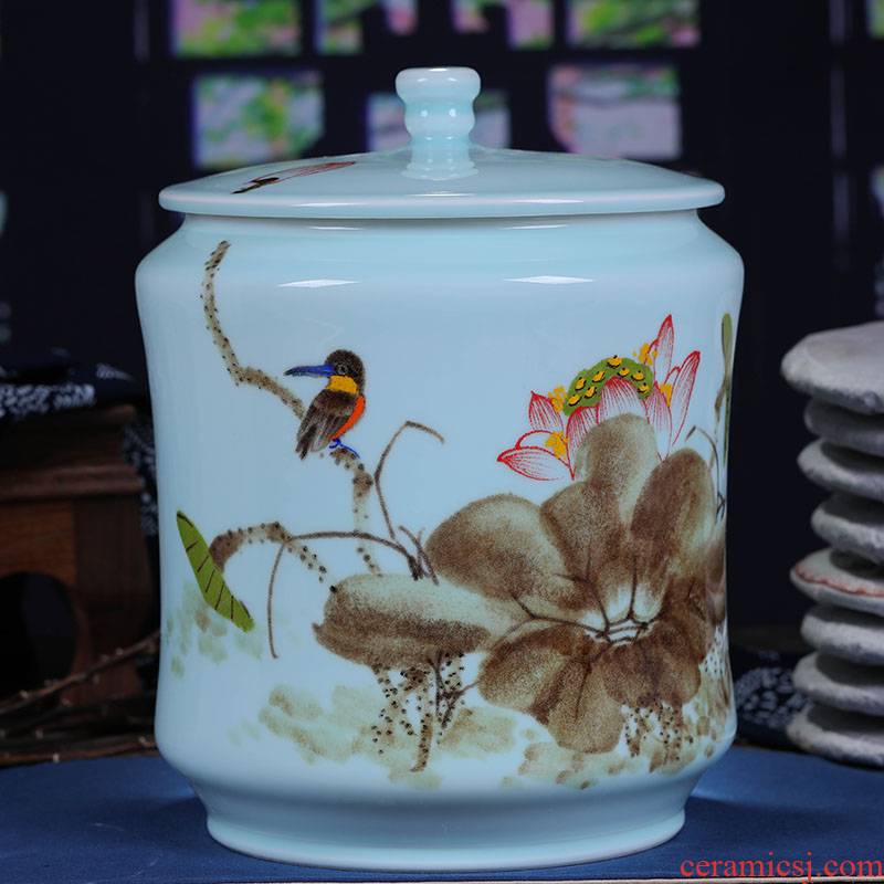 Jingdezhen chinaware lotus tea cake tin, general large contracted white tea cake box of tea cake box
